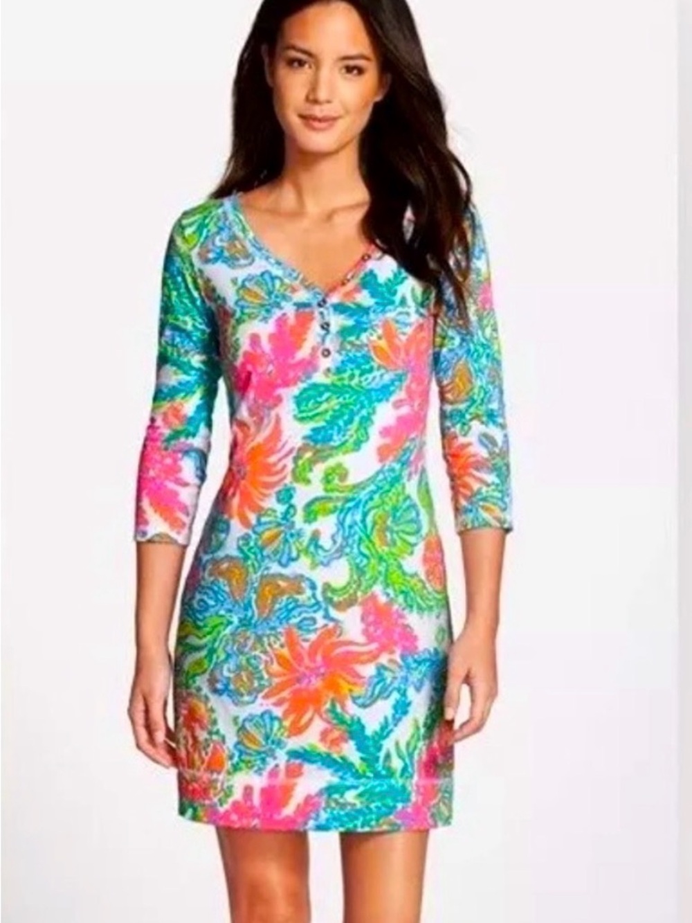Lilly Pulitzer Marlowe Pima‎ Cotton Dress Floral Pink Green Blue XXS Small